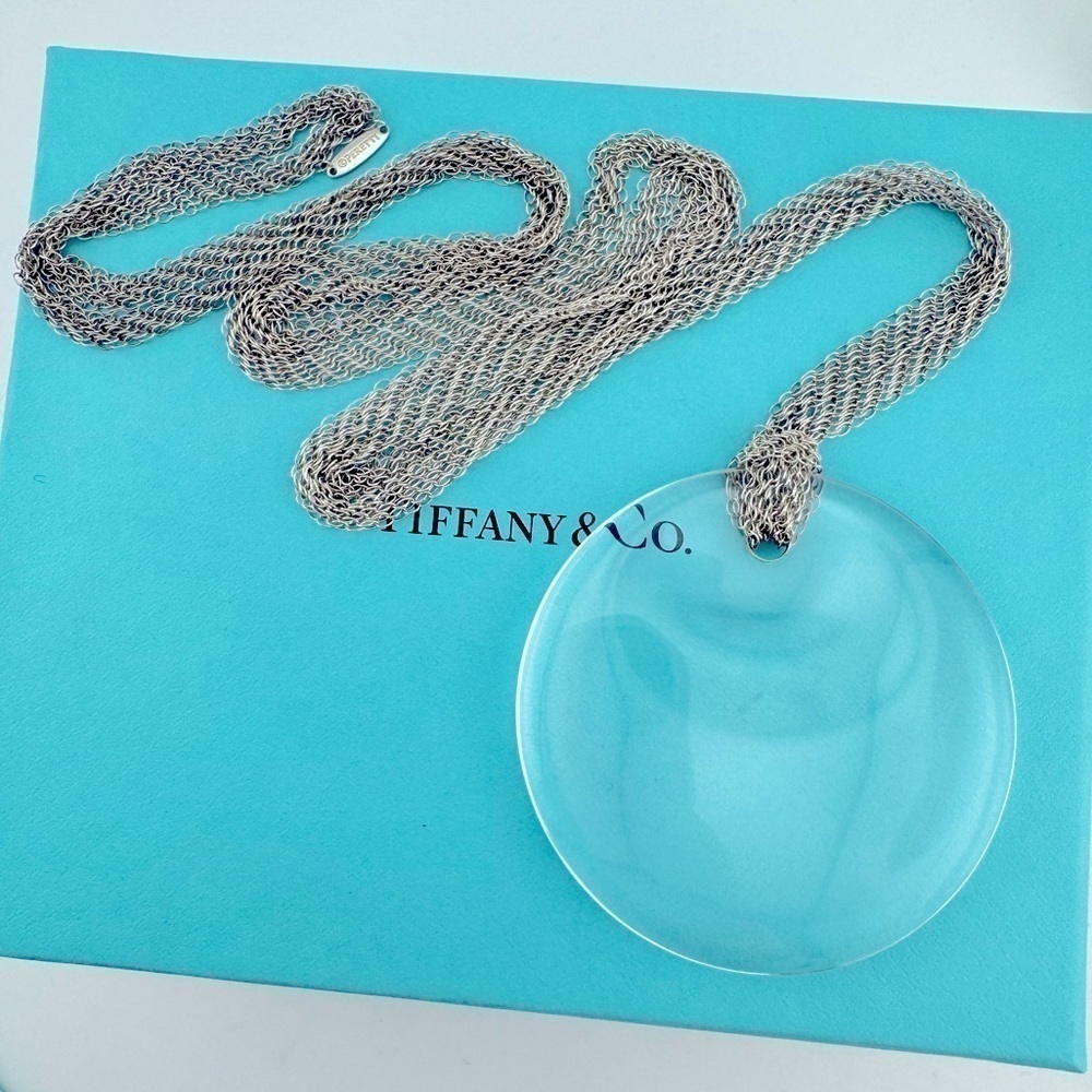 Tiffany & Co. Elsa Peretti 50mm Round Disc in Rock Crystal on Mesh Chain